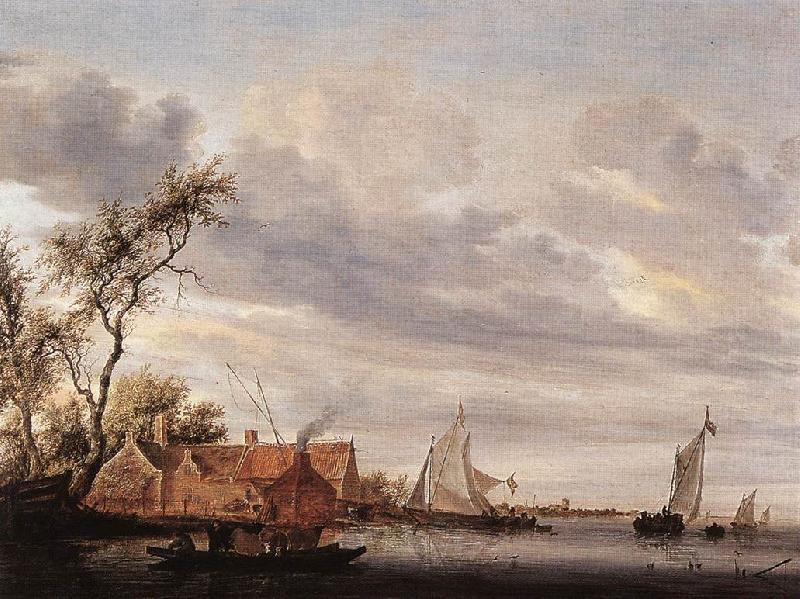 RUYSDAEL, Salomon van River Scene with Farmstead a